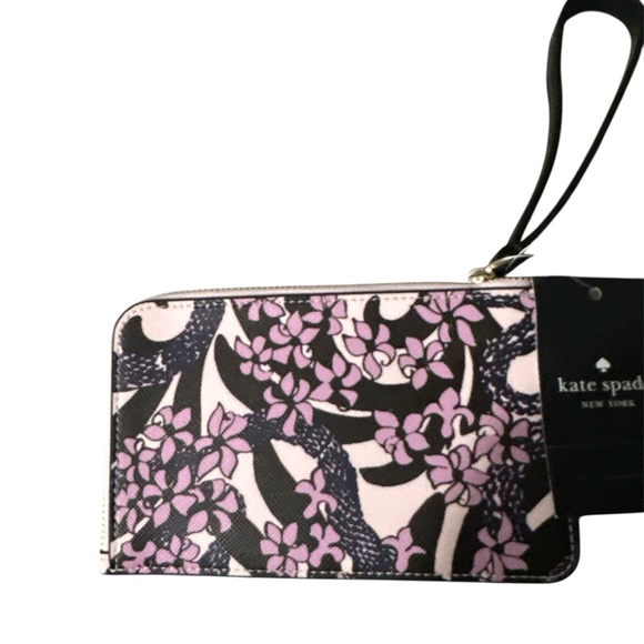 NWT Kate Spade Black and purple Floral Wristlet gold accents new.cute - Picture 2 of 5